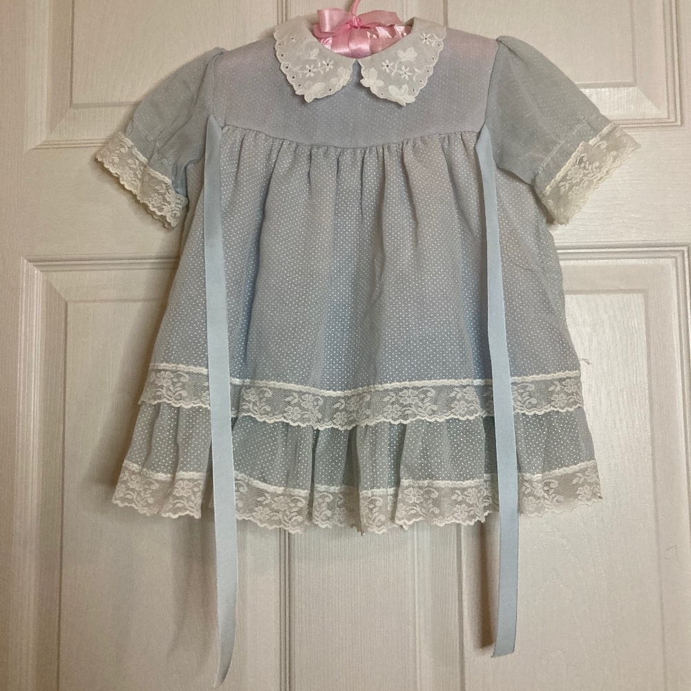 Vintage Baby Blue White Polka Dot Dress 6M